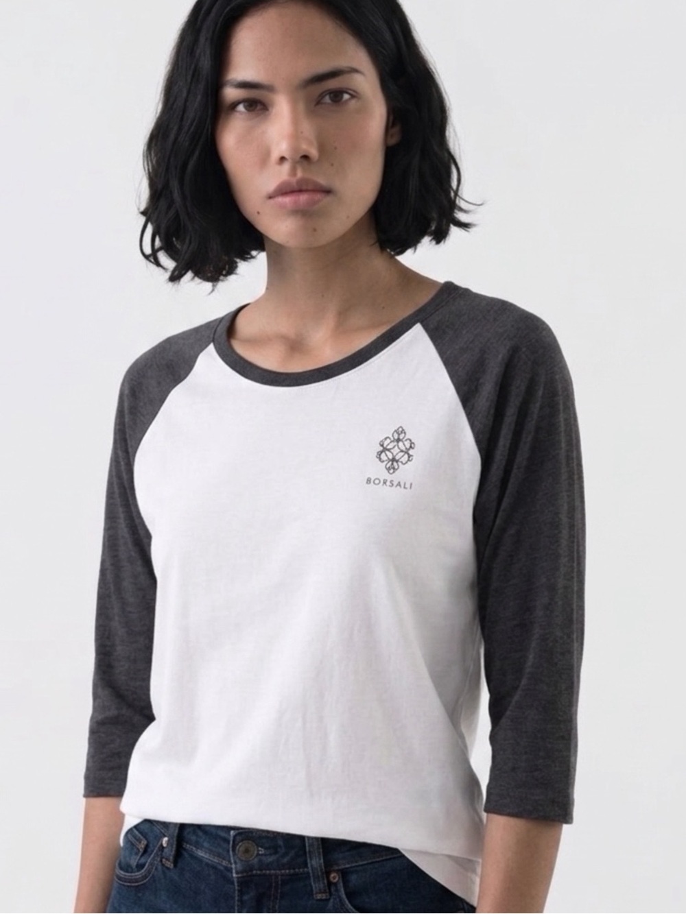 White and Gray Raglan T-shirt - Printed Scoop Neck